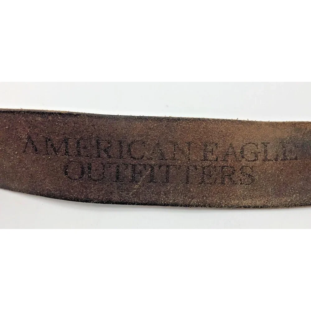 American Eagle Outfitters Mens Leather Belt Spell Out Logo Brown Wide Y2K VTG